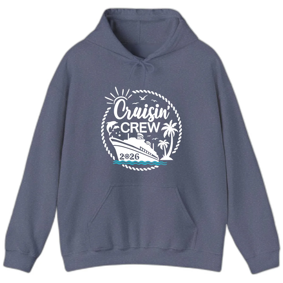 Cruisin' Crew 2026 Tropical Nautical Badge Hoodie in Heather Navy