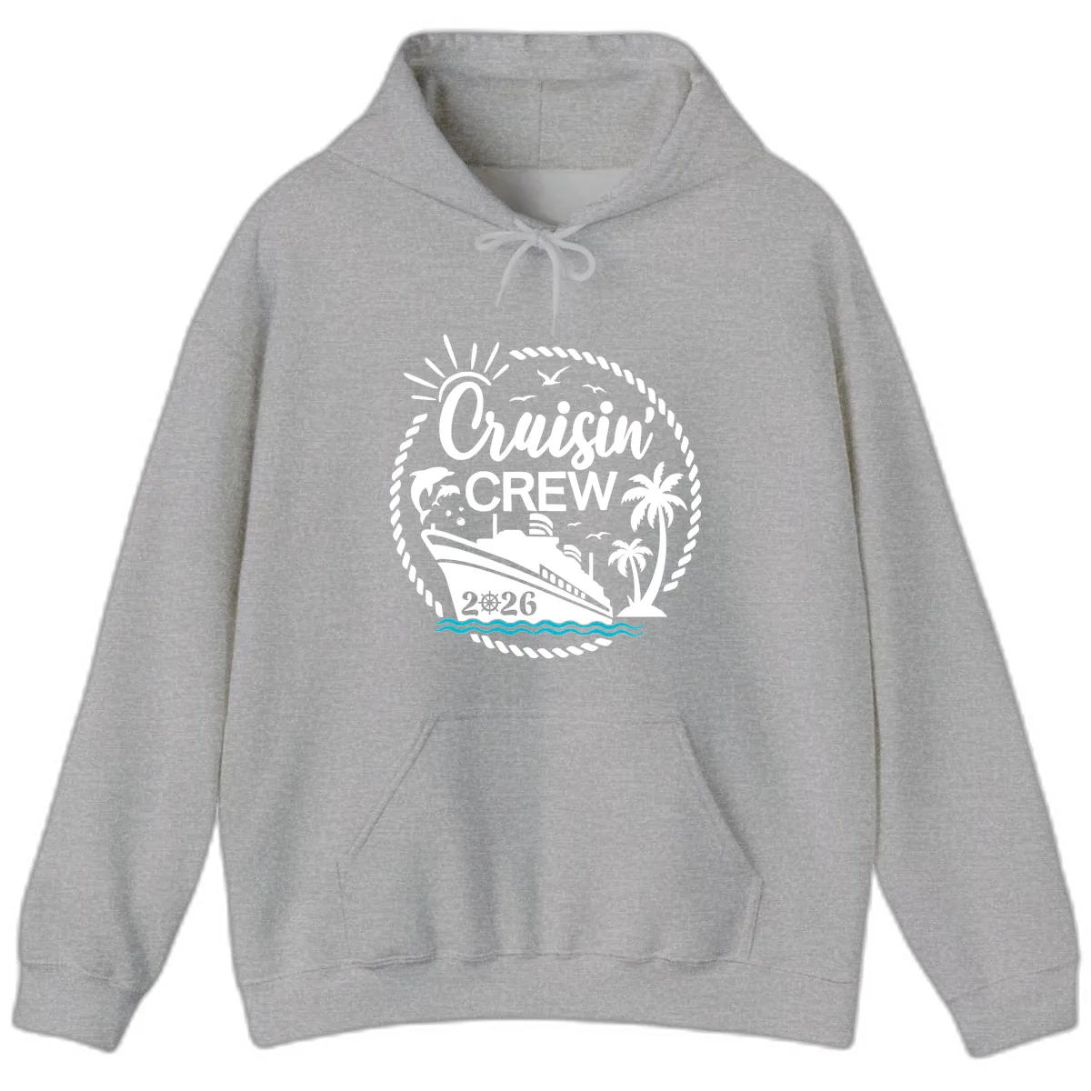 Cruisin' Crew 2026 Tropical Nautical Badge Hoodie in Sport Grey