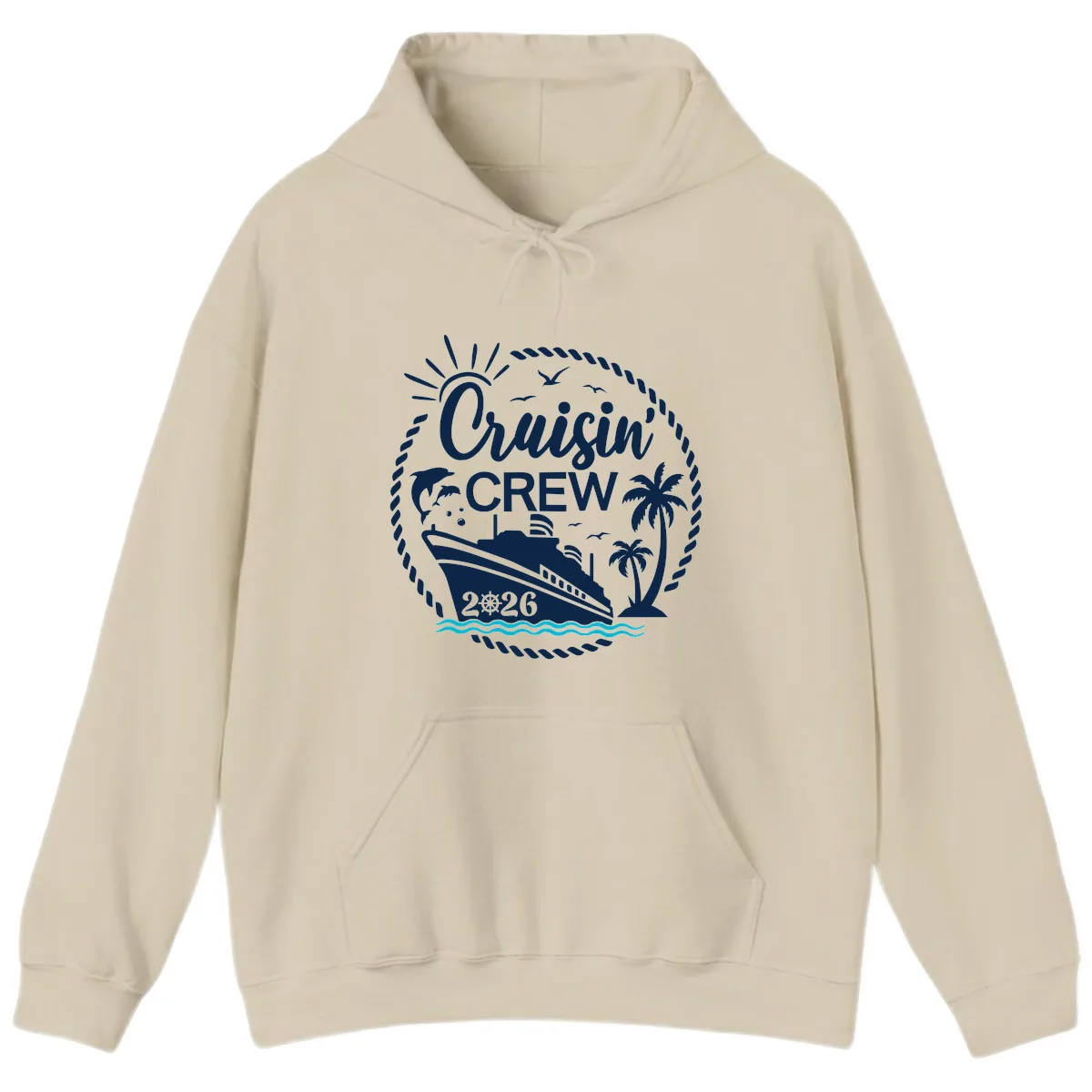 Cruisin' Crew 2026 Tropical Nautical Badge Hoodie in Sand