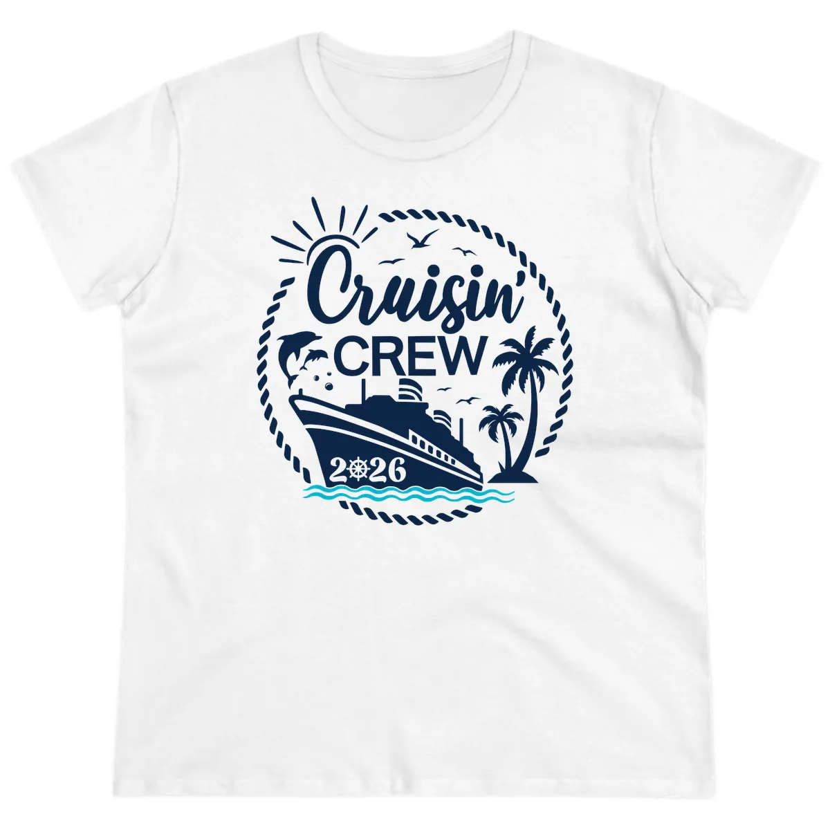 Cruisin' Crew 2026 Tropical Nautical Badge Ladies Tee in White