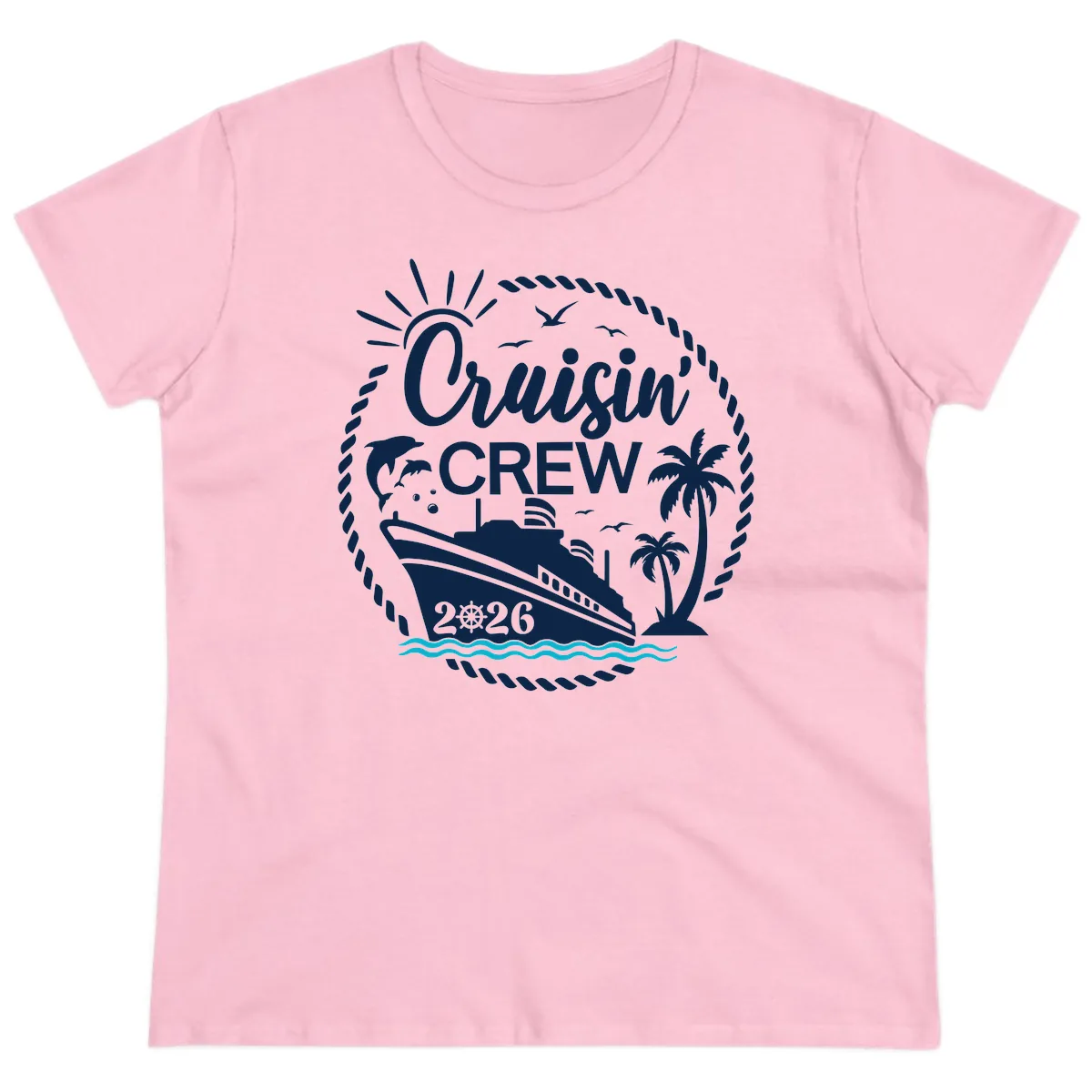 Cruisin' Crew 2026 Tropical Nautical Badge Ladies Tee in Light Pink