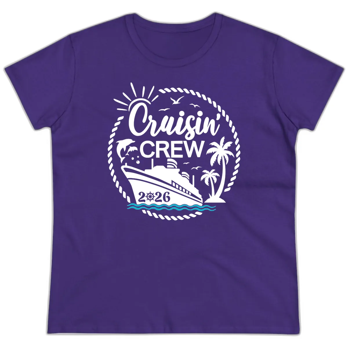 Cruisin' Crew 2026 Tropical Nautical Badge Ladies Tee in Purple