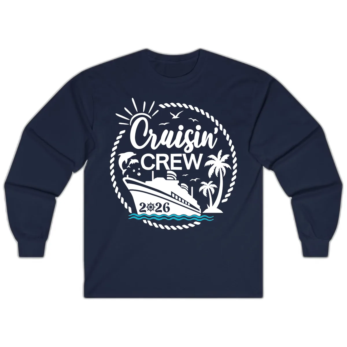 Cruisin' Crew 2026 Tropical Nautical Badge Long Sleeve in Navy