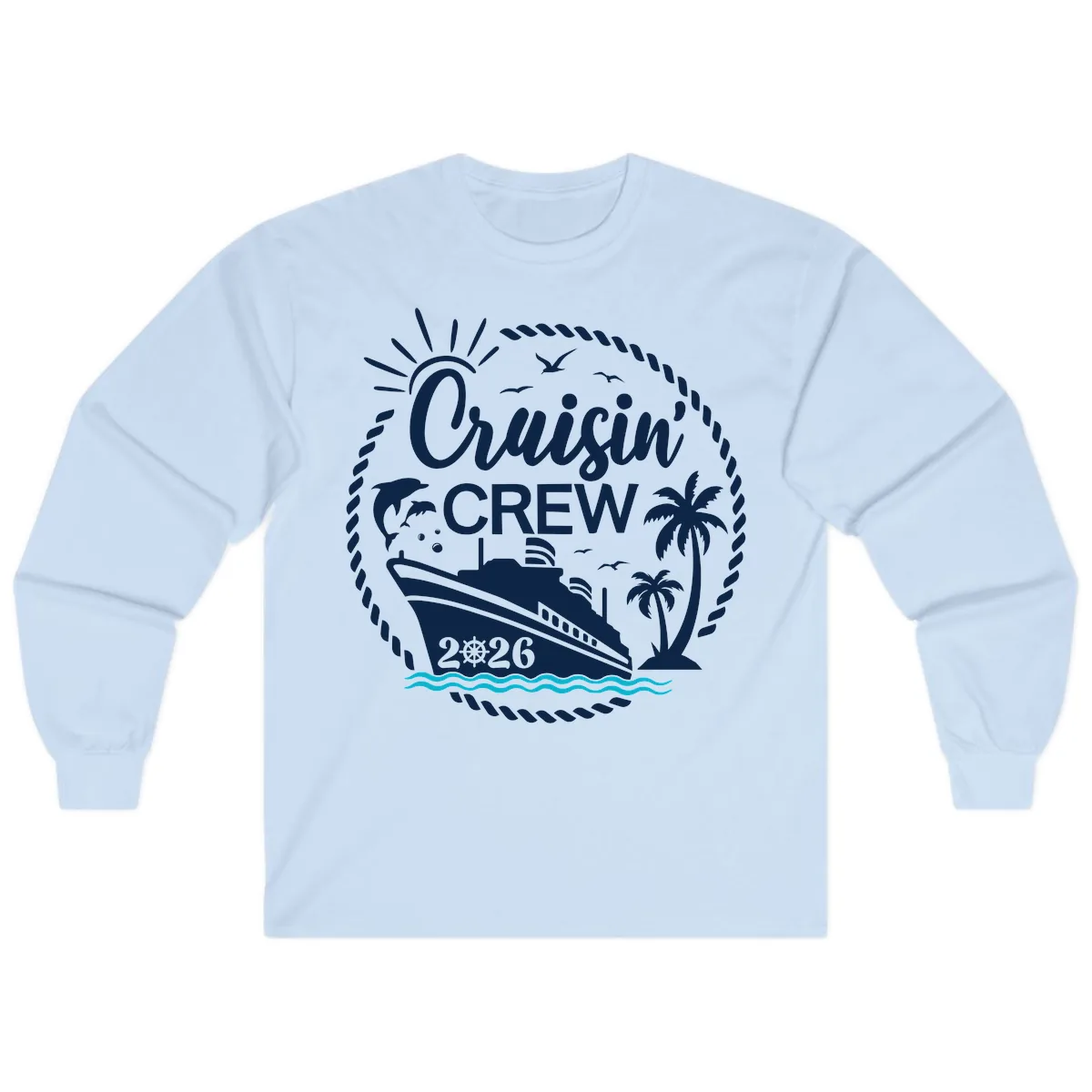 Cruisin' Crew 2026 Tropical Nautical Badge Long Sleeve in Light Blue