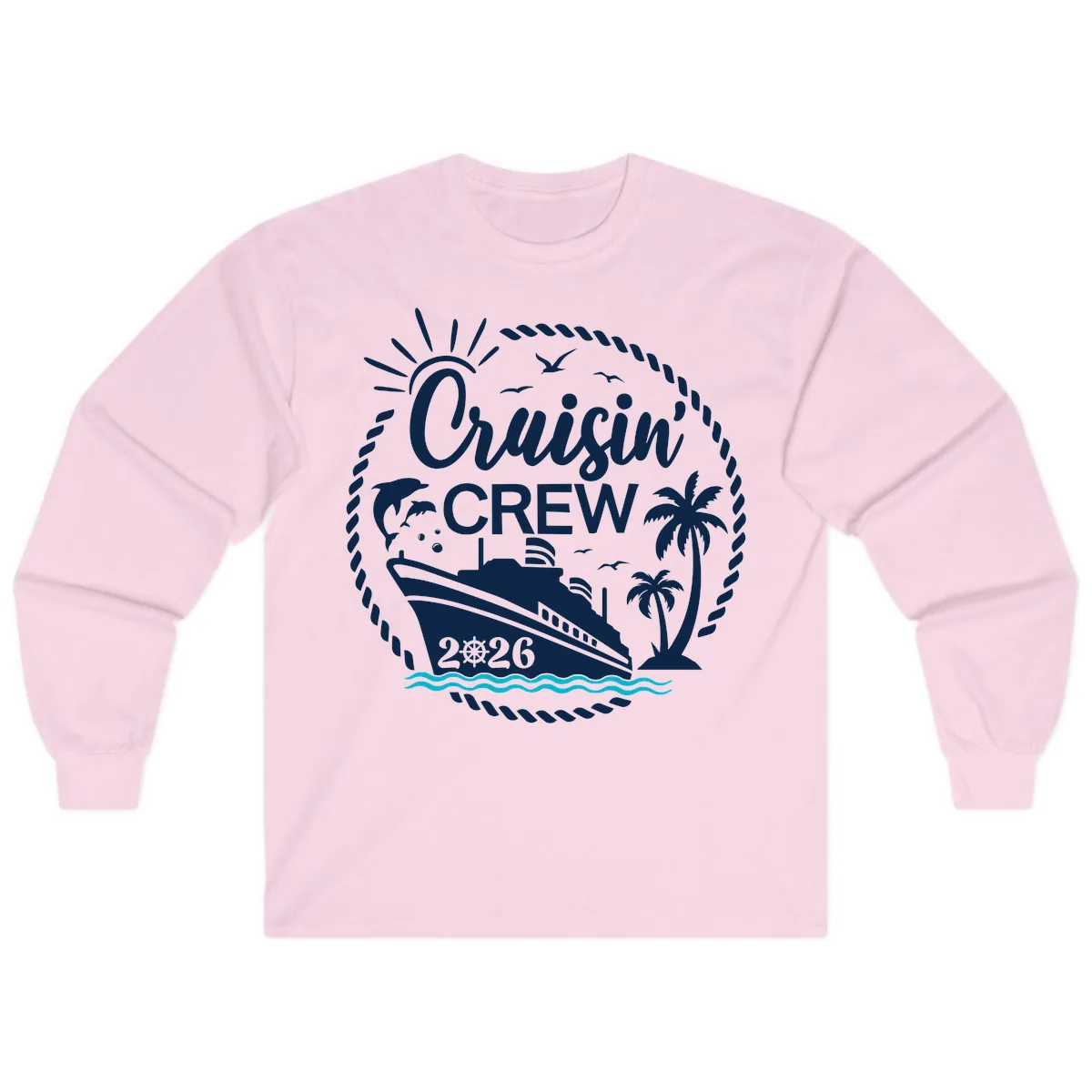 Cruisin' Crew 2026 Tropical Nautical Badge Long Sleeve in Light Pink