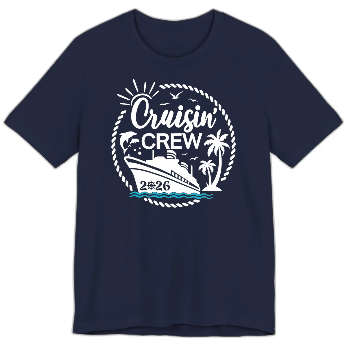 Cruisin' Crew 2026 Tropical Nautical Badge Premium T-Shirt in Navy
