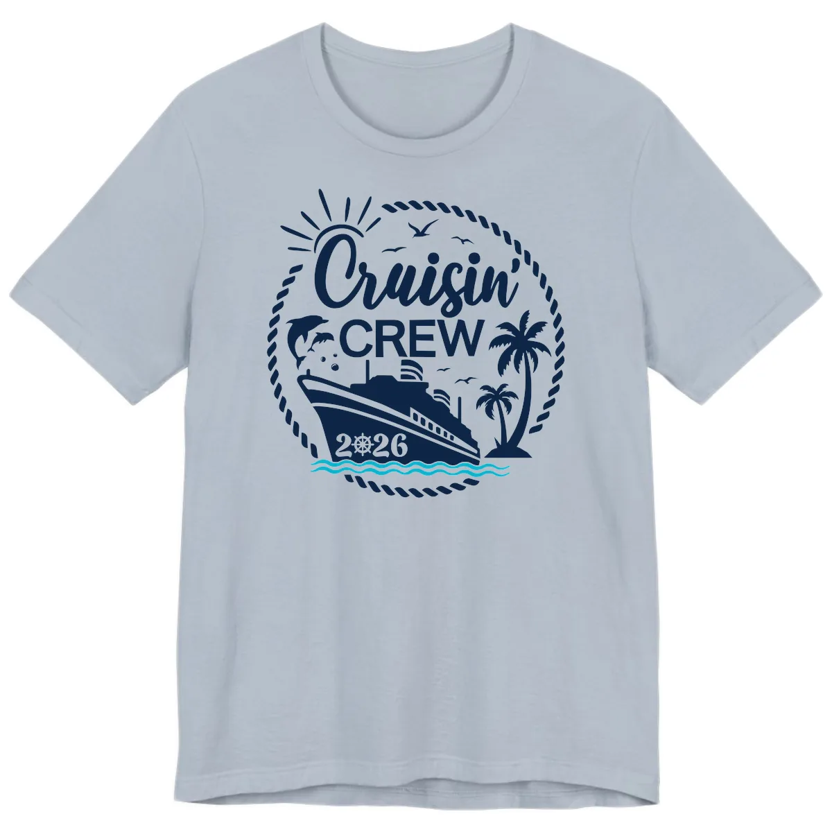 Cruisin' Crew 2026 Tropical Nautical Badge Premium T-Shirt in Light Blue