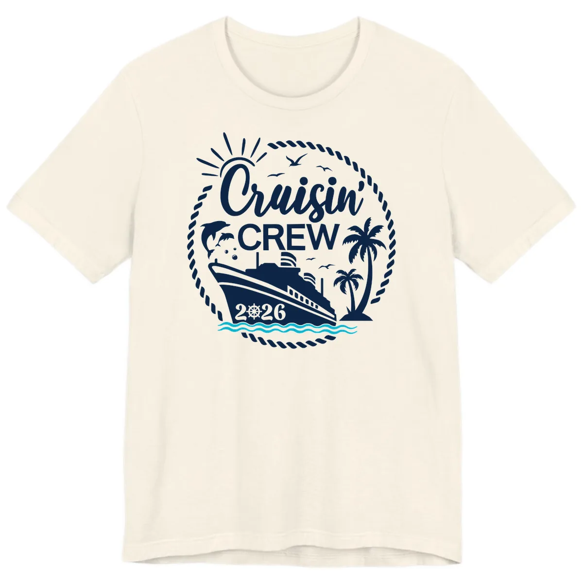 Cruisin' Crew 2026 Tropical Nautical Badge Premium T-Shirt in Natural