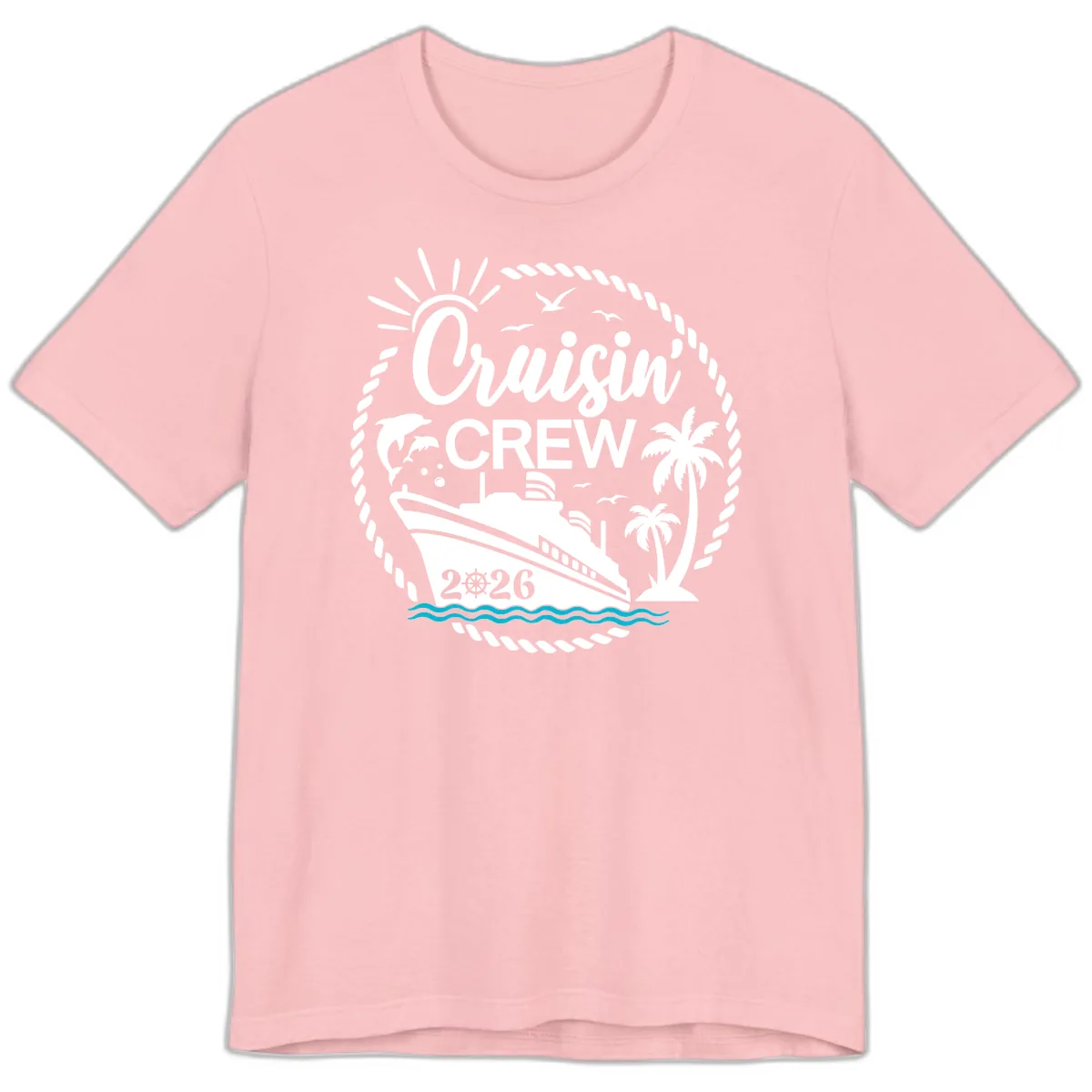 Cruisin' Crew 2026 Tropical Nautical Badge Premium T-Shirt in Pink