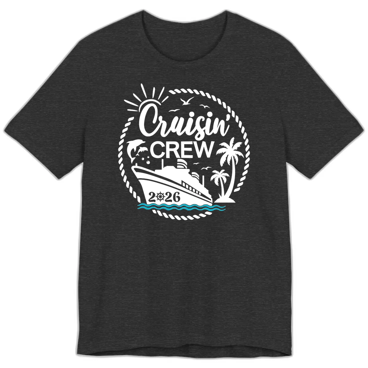 Cruisin' Crew 2026 Tropical Nautical Badge Premium T-Shirt in Dark Grey Heather