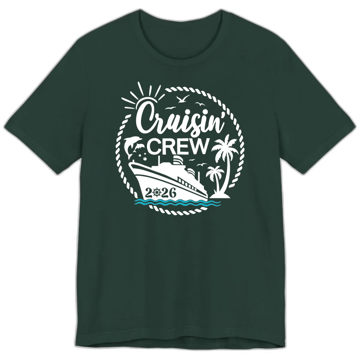 Cruisin' Crew 2026 Tropical Nautical Badge Premium T-Shirt in Forest
