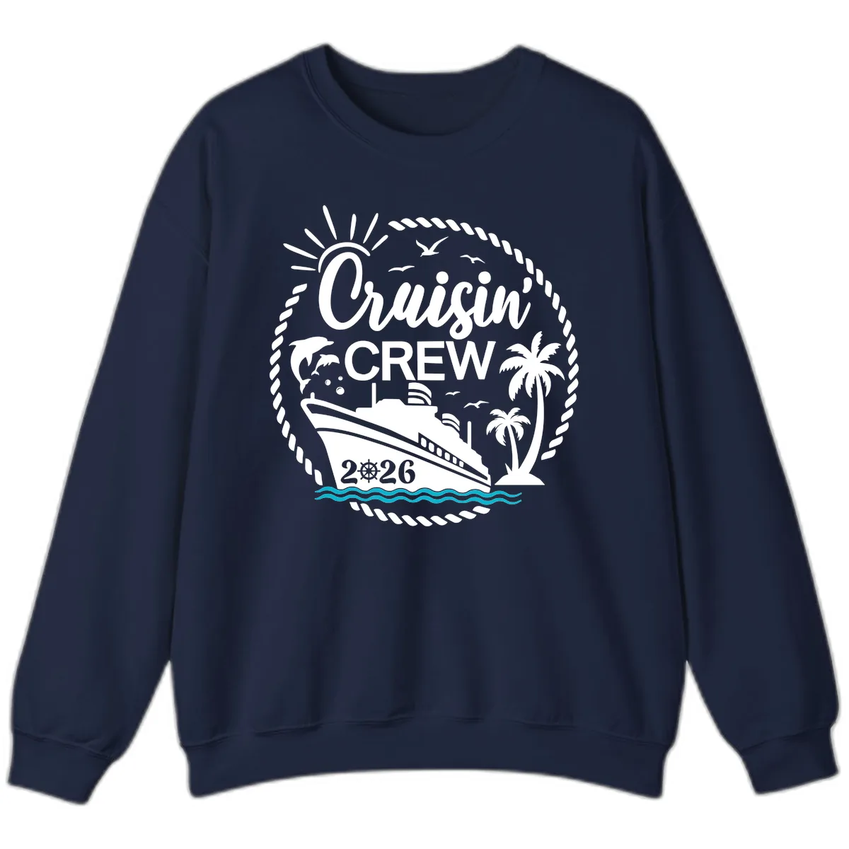 Cruisin' Crew 2026 Tropical Nautical Badge Sweatshirt in Navy