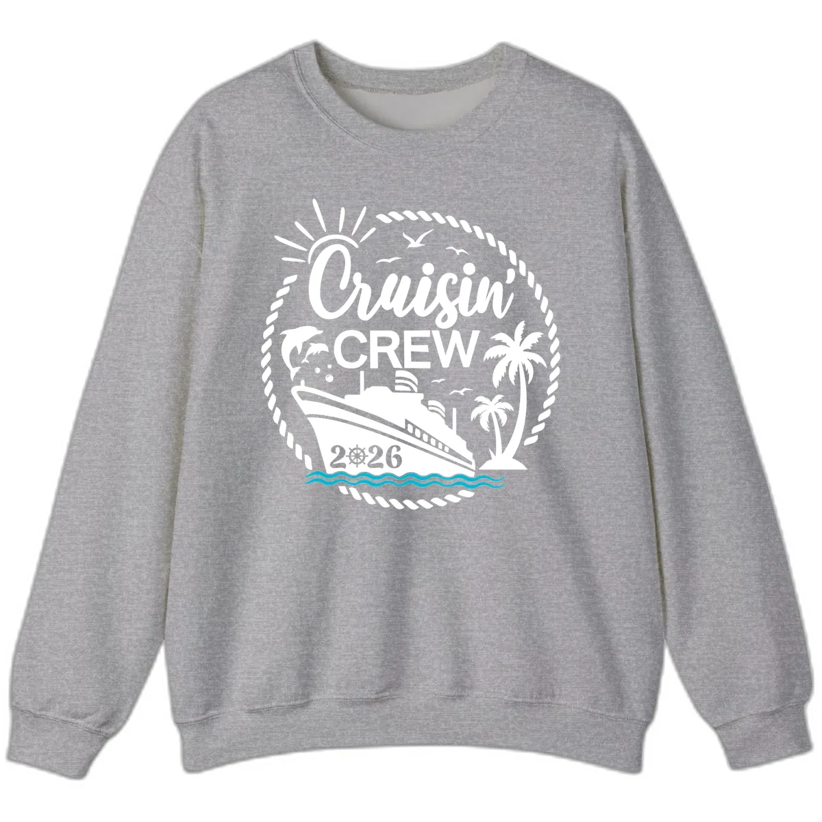 Cruisin' Crew 2026 Tropical Nautical Badge Sweatshirt in Sport Grey