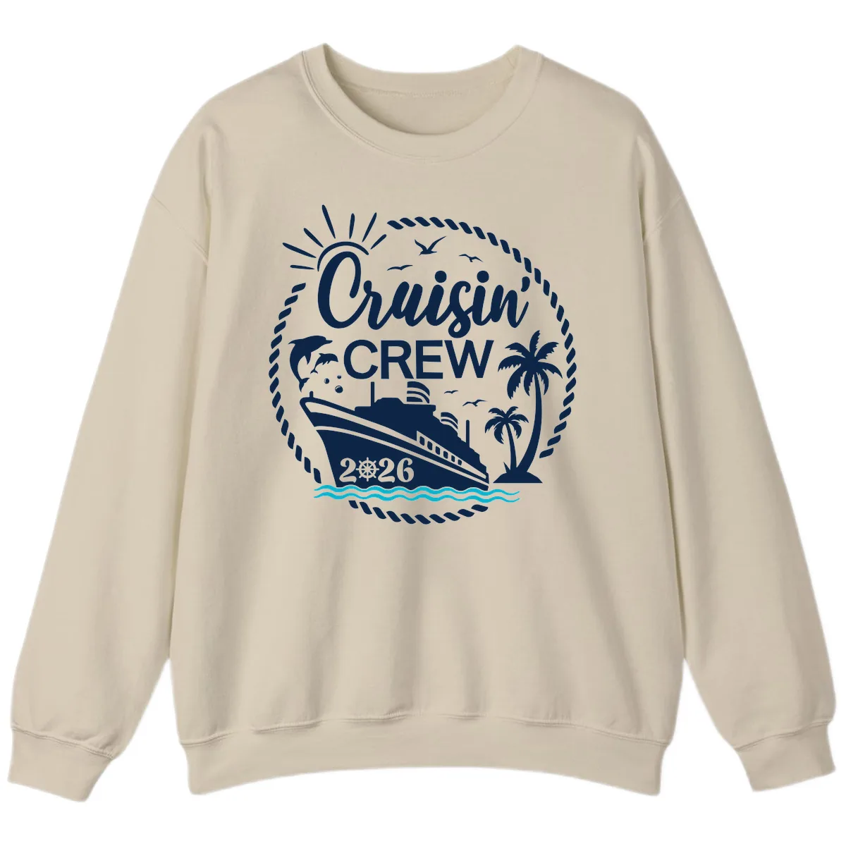 Cruisin' Crew 2026 Tropical Nautical Badge Sweatshirt in Sand