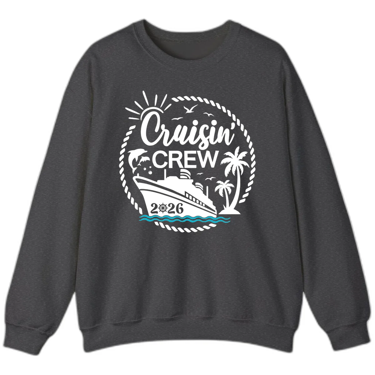 Cruisin' Crew 2026 Tropical Nautical Badge Sweatshirt in Dark Heather