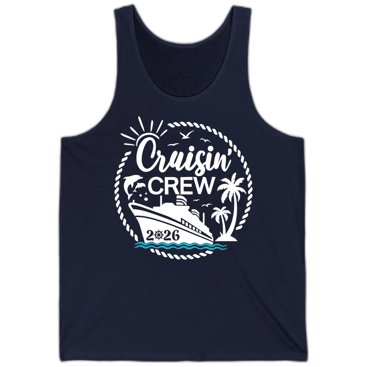 Cruisin' Crew 2026 Tropical Nautical Badge Tank in Navy