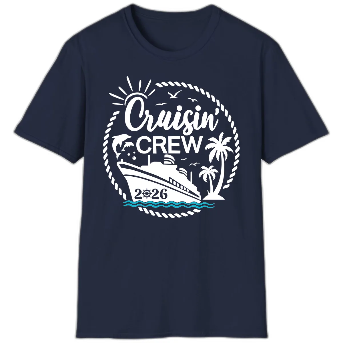 Cruisin' Crew 2026 Tropical Nautical Badge T-Shirt in Navy