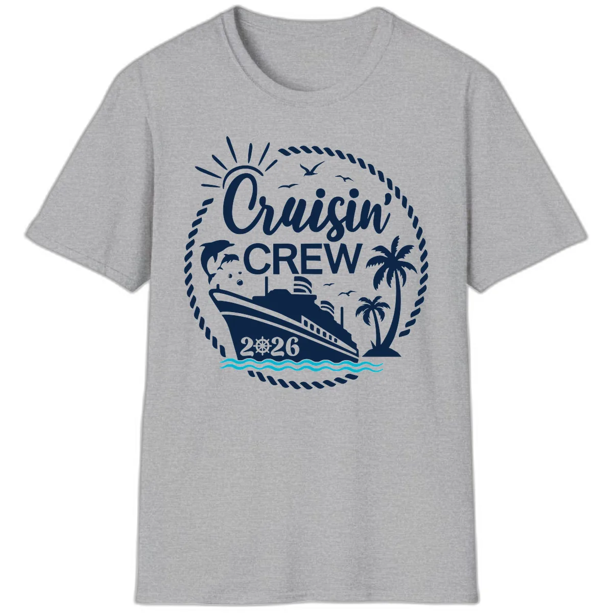 Cruisin' Crew 2026 Tropical Nautical Badge T-Shirt in Sport Grey