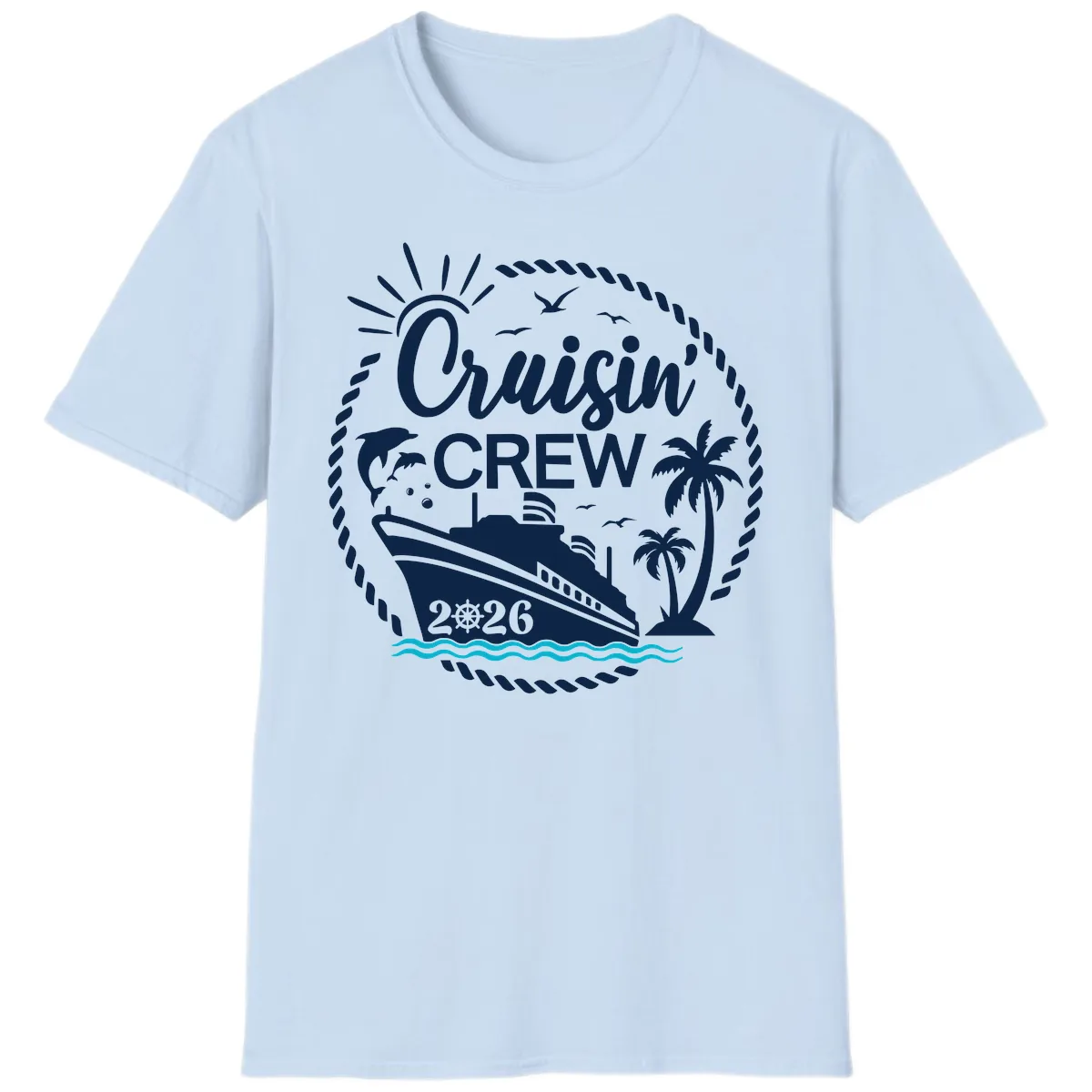 Cruisin' Crew 2026 Tropical Nautical Badge T-Shirt in Light Blue
