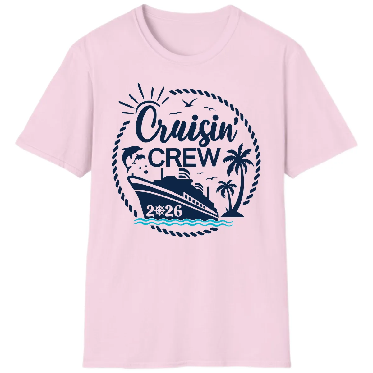 Cruisin' Crew 2026 Tropical Nautical Badge T-Shirt in Light Pink