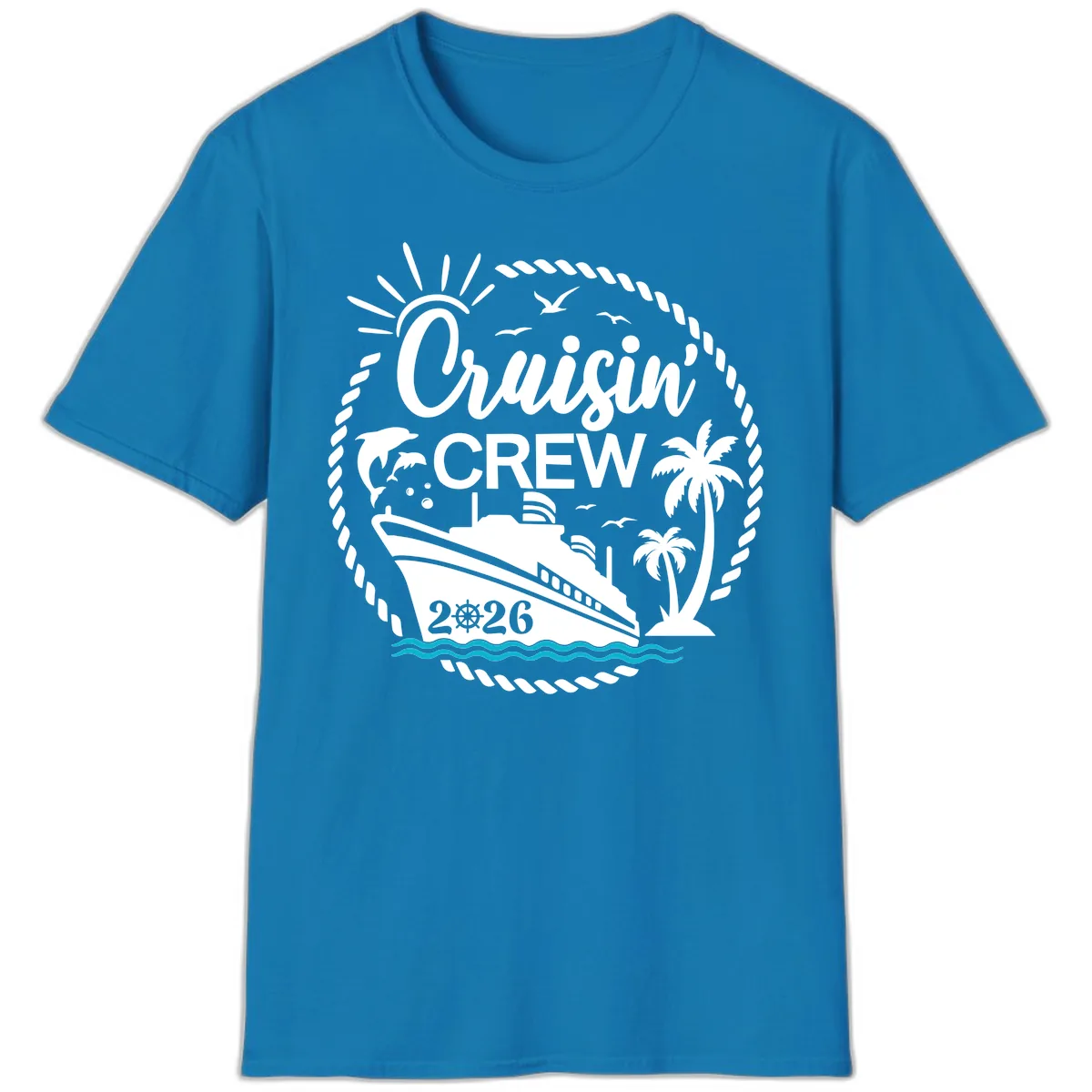 Cruisin' Crew 2026 Tropical Nautical Badge T-Shirt in Sapphire