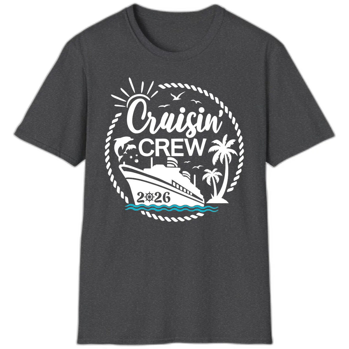 Cruisin' Crew 2026 Tropical Nautical Badge T-Shirt in Dark Heather