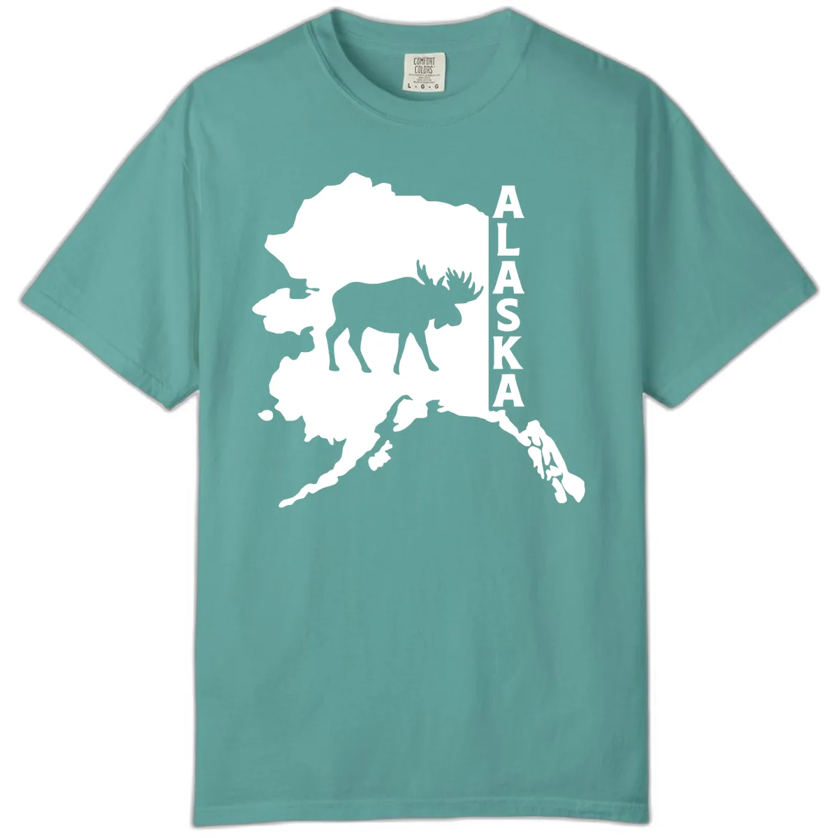 Bold Alaska State Silhouette With Moose Graphic Comfort Color in Seafoam