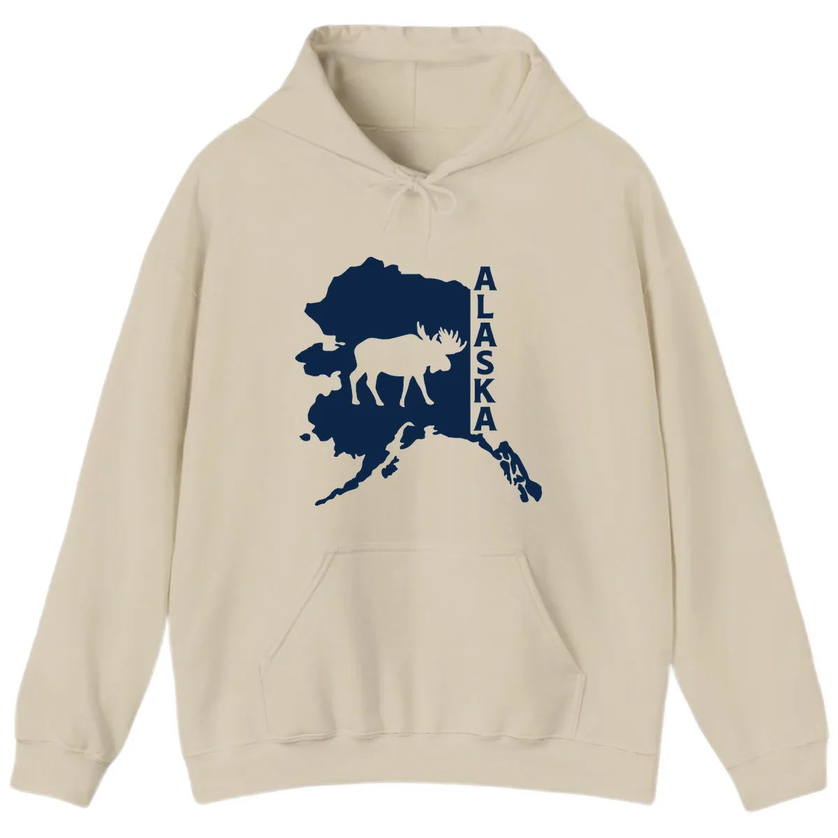 Bold Alaska State Silhouette With Moose Graphic Hoodie in Sand