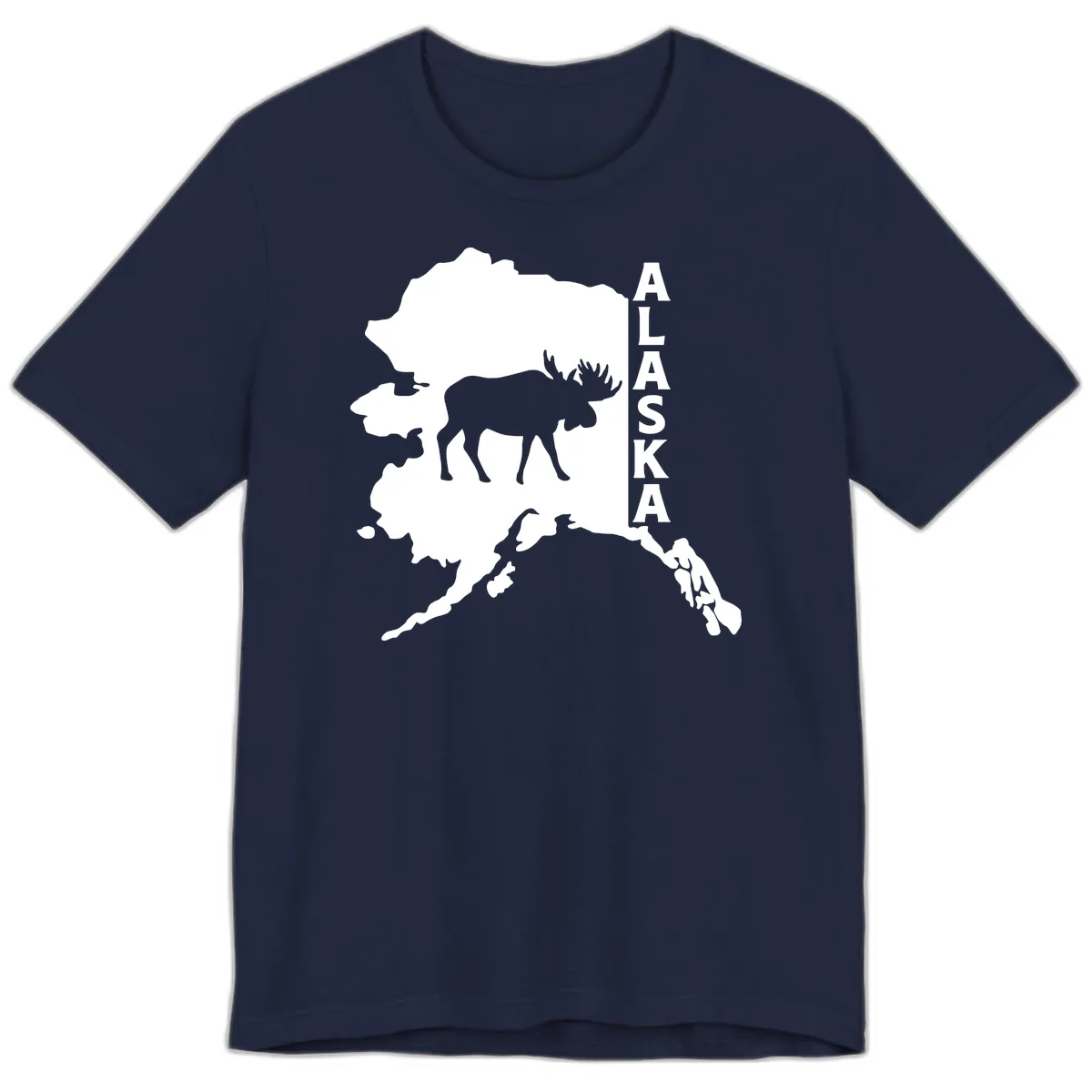 Bold Alaska State Silhouette With Moose Graphic Premium T-Shirt in Navy