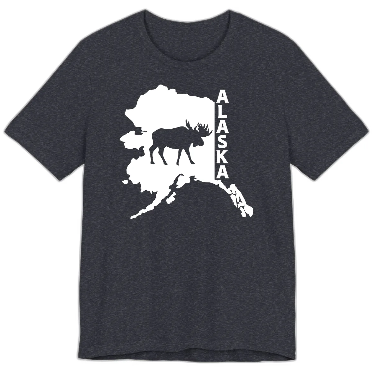 Bold Alaska State Silhouette With Moose Graphic Premium T-Shirt in Heather Navy