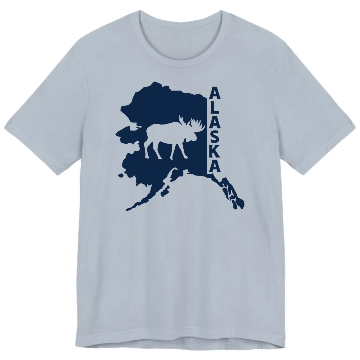 Bold Alaska State Silhouette With Moose Graphic Premium T-Shirt in Light Blue