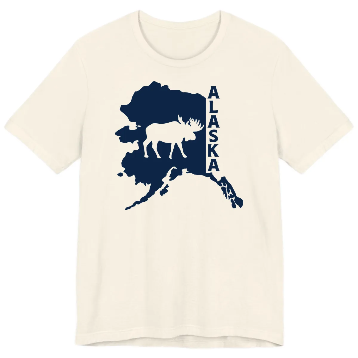 Bold Alaska State Silhouette With Moose Graphic Premium T-Shirt in Natural