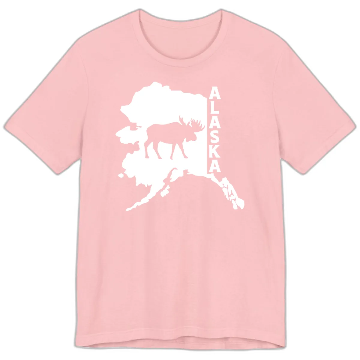Bold Alaska State Silhouette With Moose Graphic Premium T-Shirt in Pink