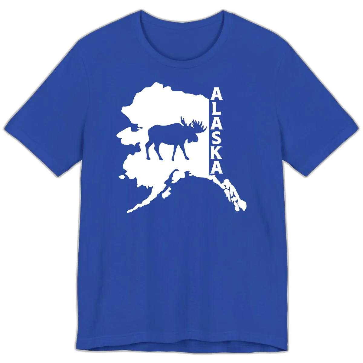 Bold Alaska State Silhouette With Moose Graphic Premium T-Shirt in True Royal