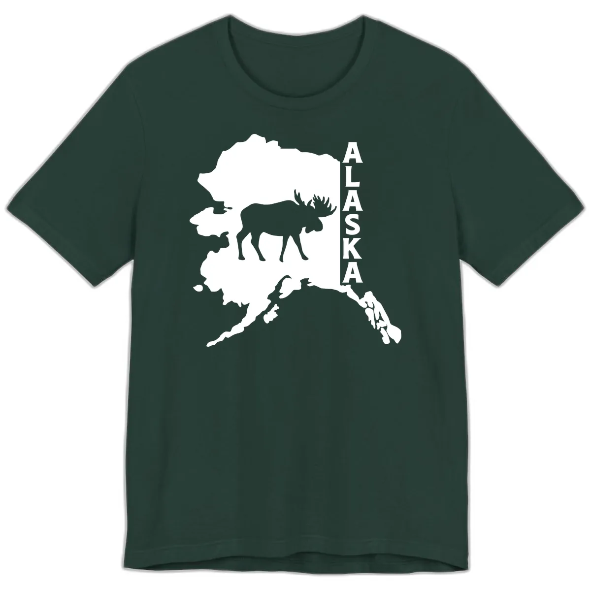 Bold Alaska State Silhouette With Moose Graphic Premium T-Shirt in Forest