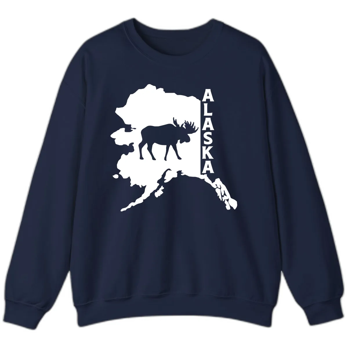 Bold Alaska State Silhouette With Moose Graphic Sweatshirt in Navy