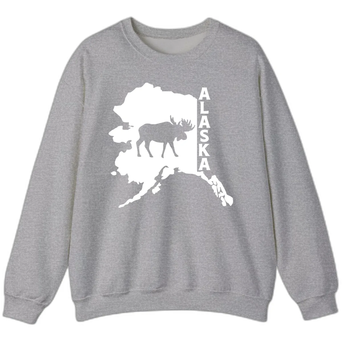 Bold Alaska State Silhouette With Moose Graphic Sweatshirt in Sport Grey