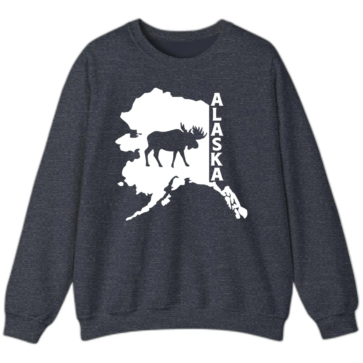 Bold Alaska State Silhouette With Moose Graphic Sweatshirt in Heather Sport Dark Navy