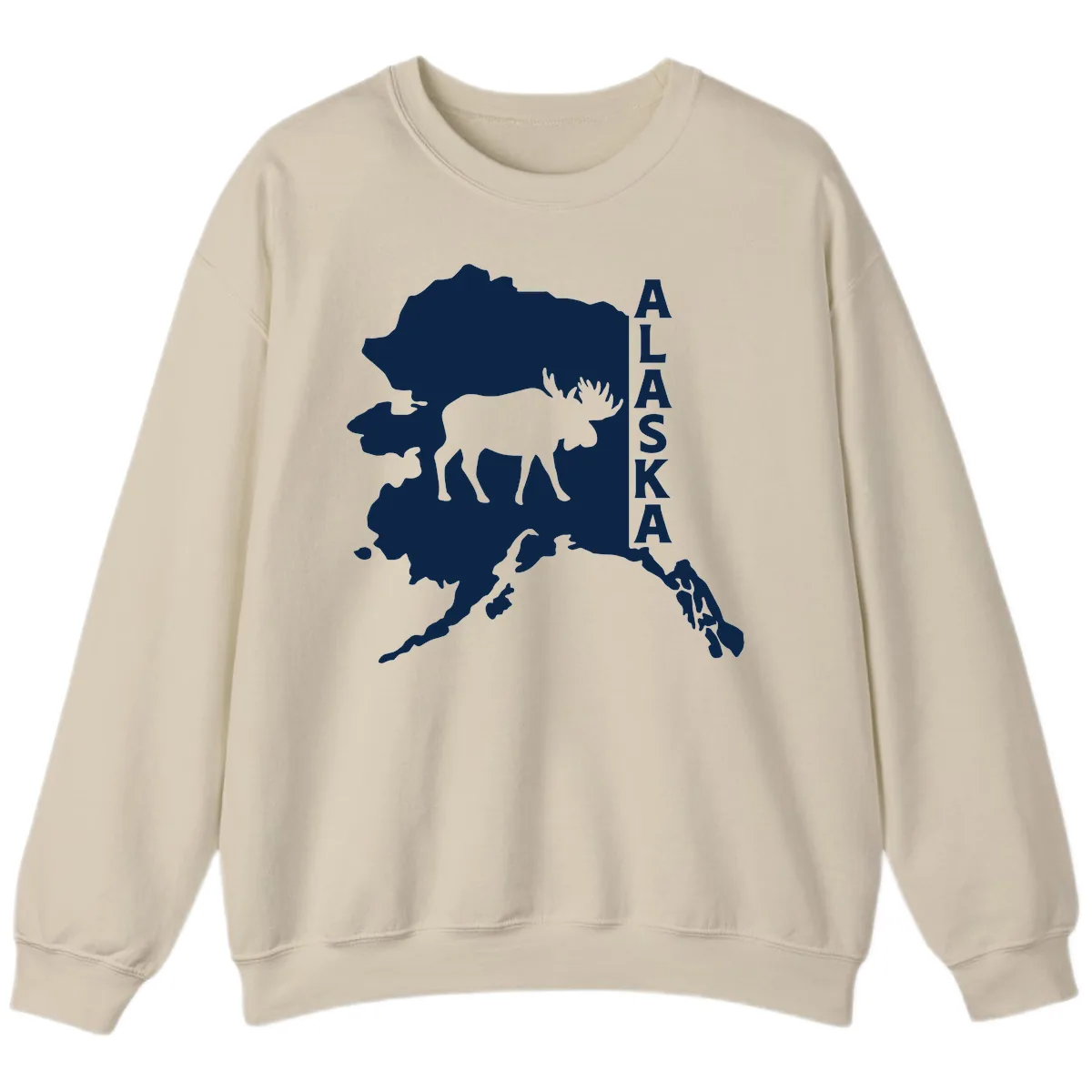 Bold Alaska State Silhouette With Moose Graphic Sweatshirt in Sand