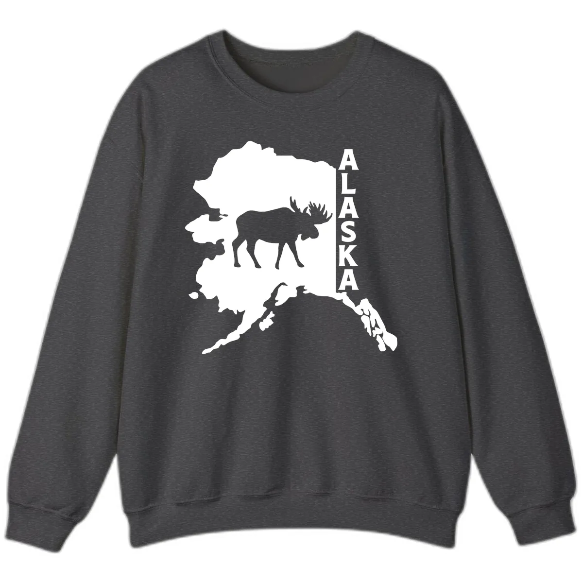 Bold Alaska State Silhouette With Moose Graphic Sweatshirt in Dark Heather