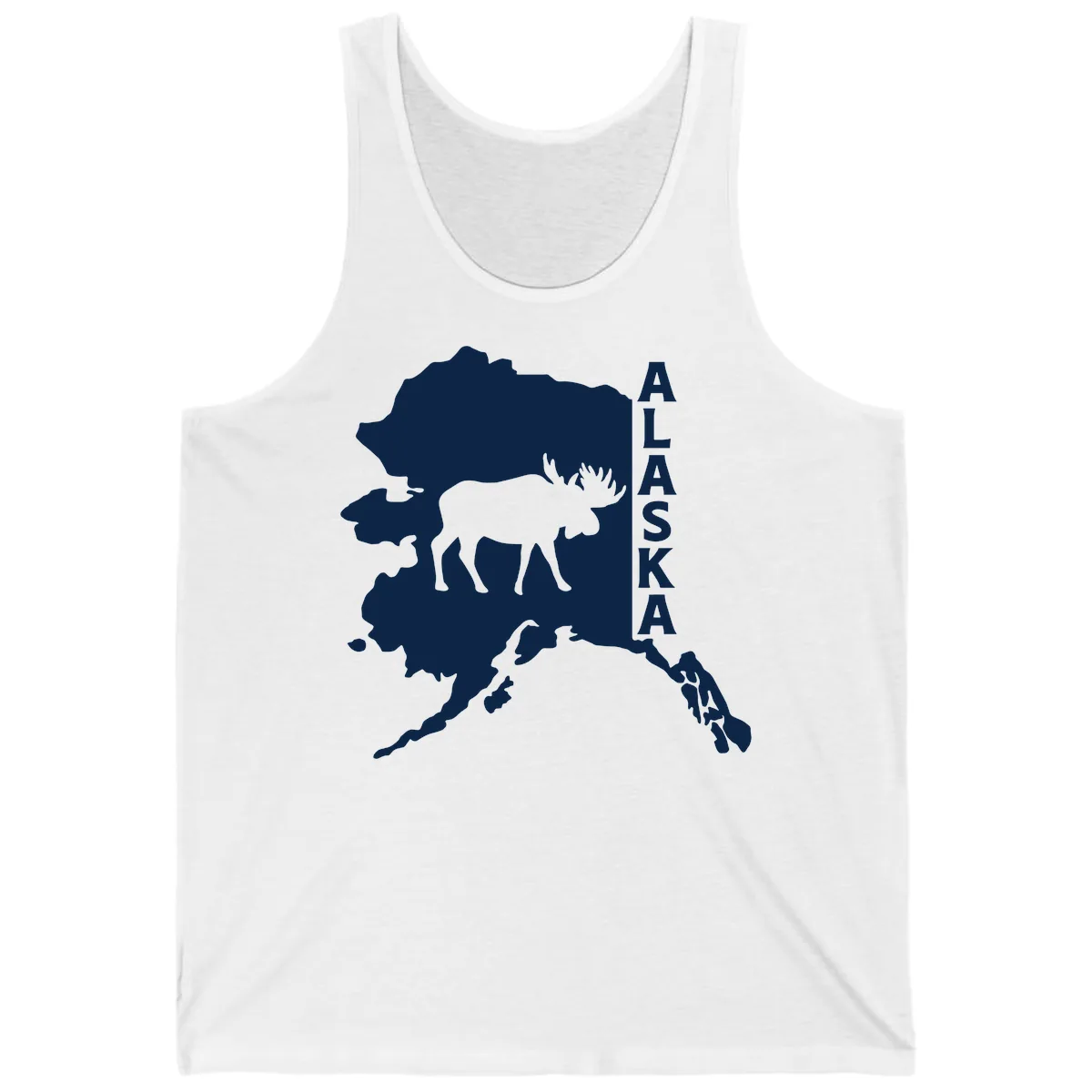 Bold Alaska State Silhouette With Moose Graphic Tank in White
