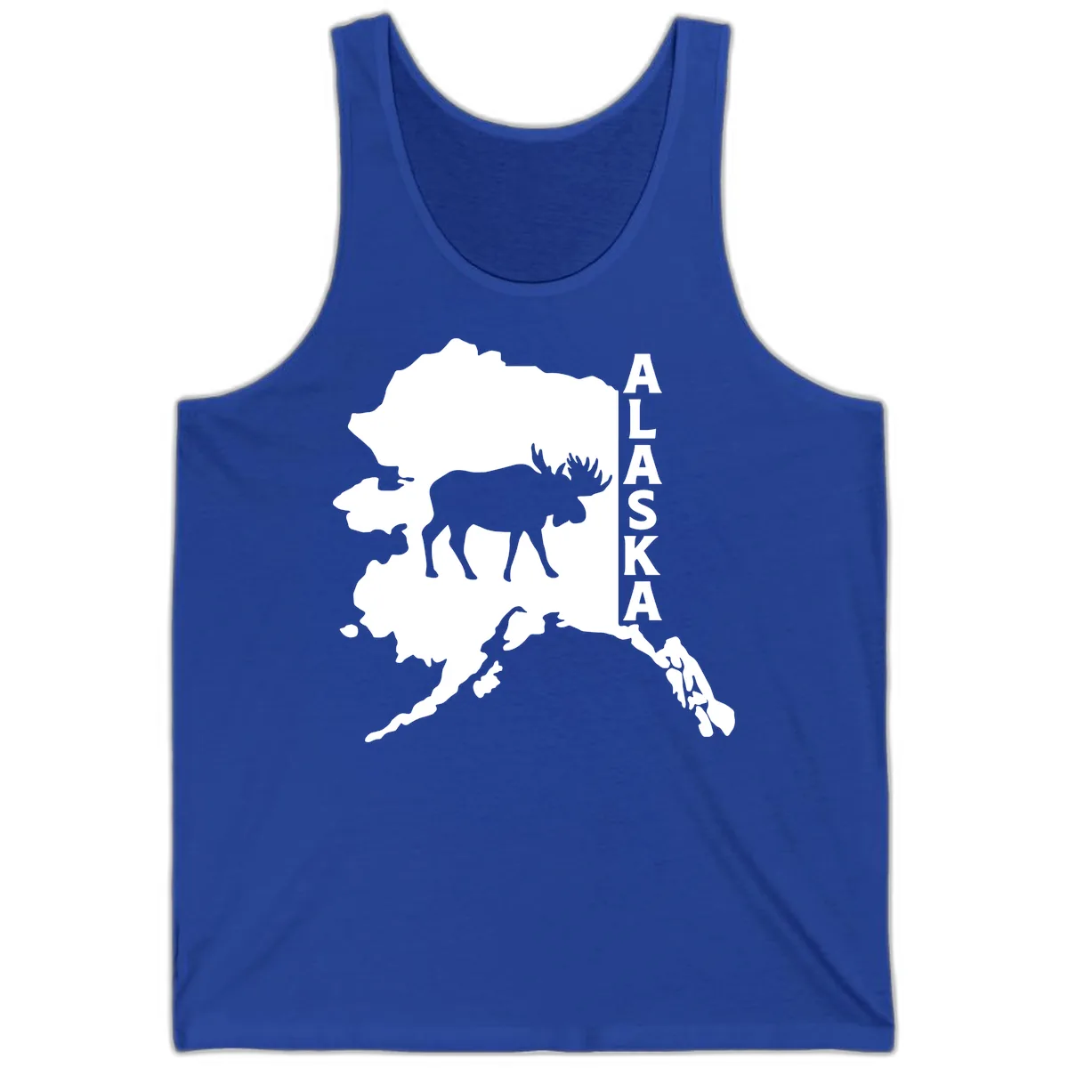 Bold Alaska State Silhouette With Moose Graphic Tank in True Royal