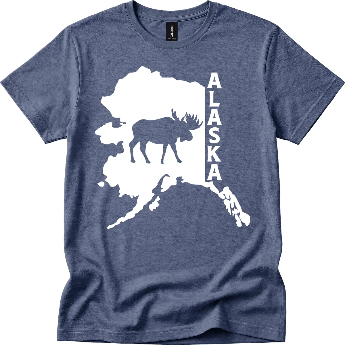 Bold Alaska State Silhouette With Moose Graphic T-Shirt in Heather Navy