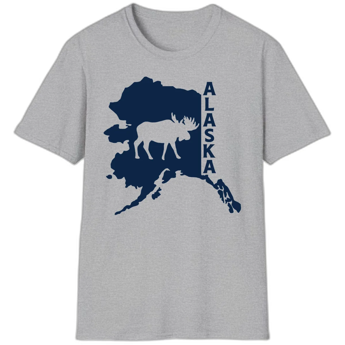 Bold Alaska State Silhouette With Moose Graphic T-Shirt in Sport Grey
