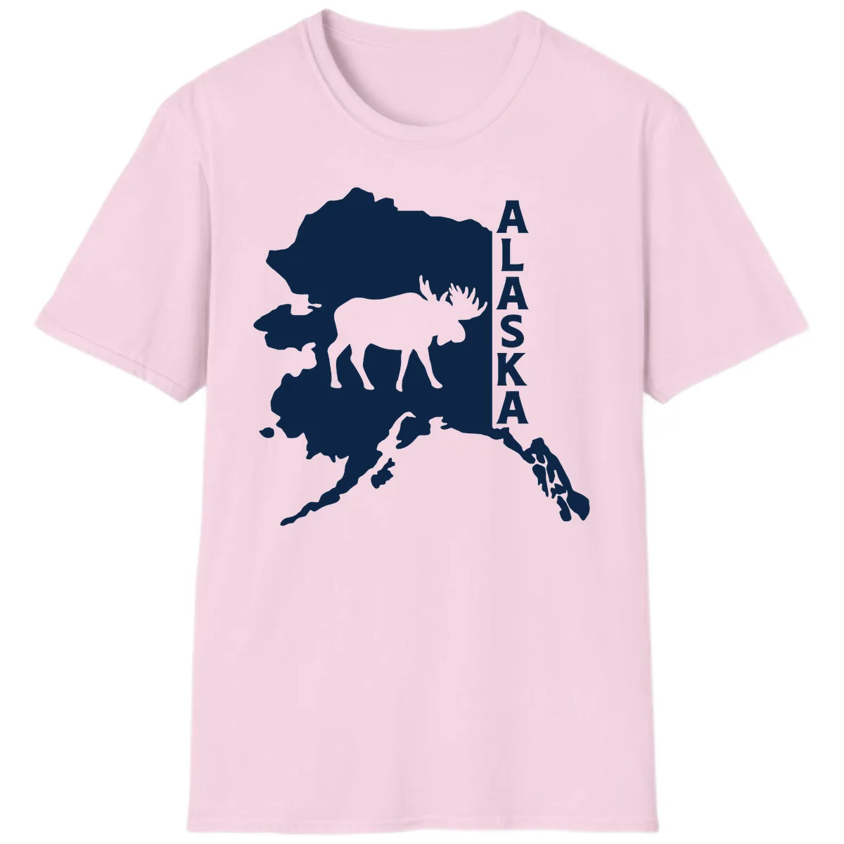 Bold Alaska State Silhouette With Moose Graphic T-Shirt in Light Pink