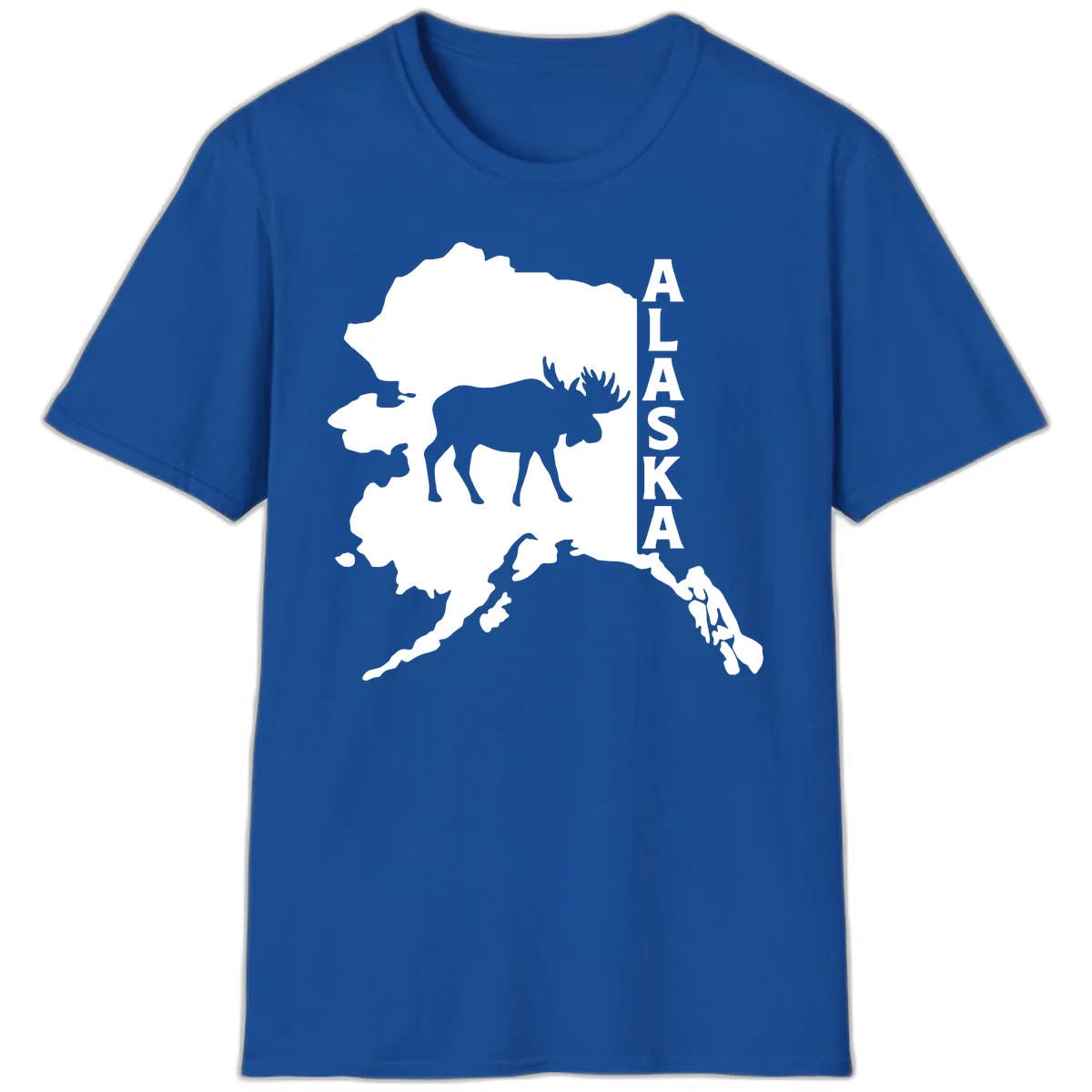 Bold Alaska State Silhouette With Moose Graphic T-Shirt in Royal