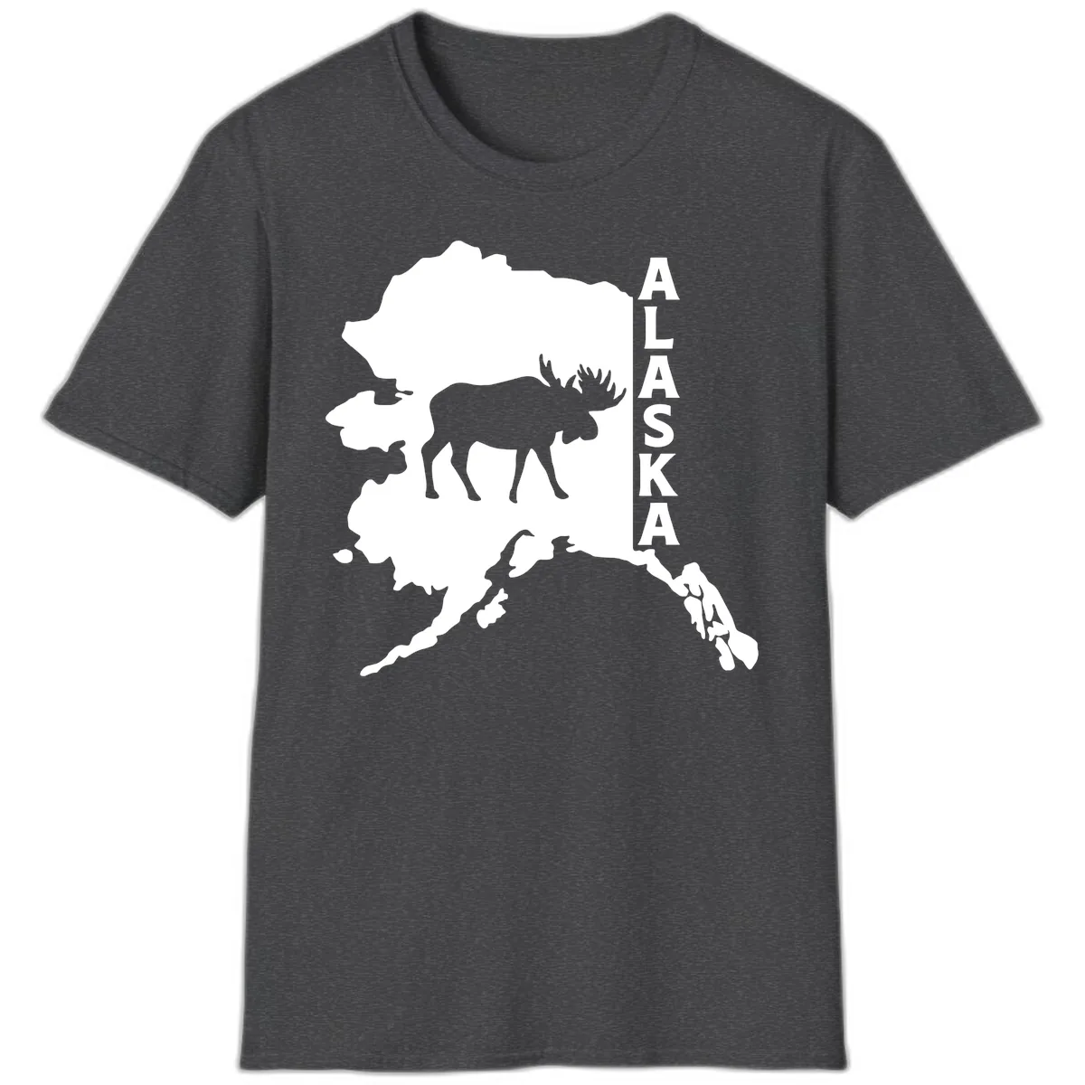 Bold Alaska State Silhouette With Moose Graphic T-Shirt in Dark Heather