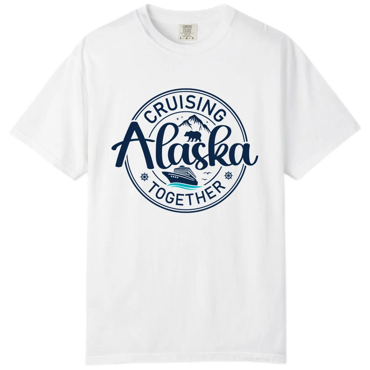 Cruisin' Alaska Together Scenic Badge Comfort Color in White