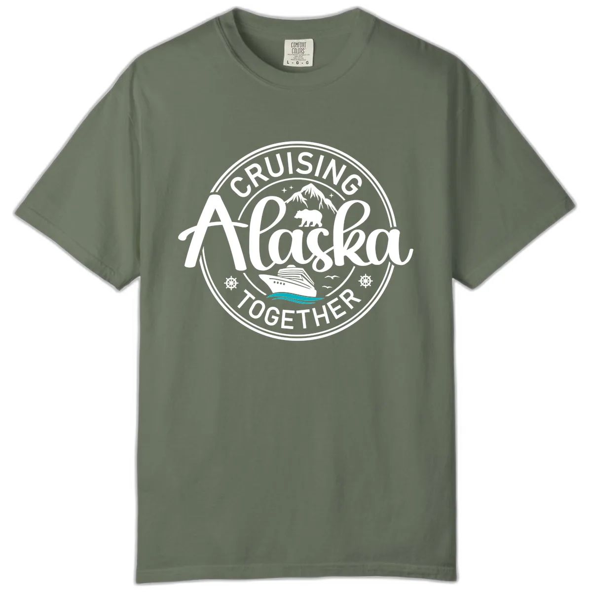Cruisin' Alaska Together Scenic Badge Comfort Color in Moss