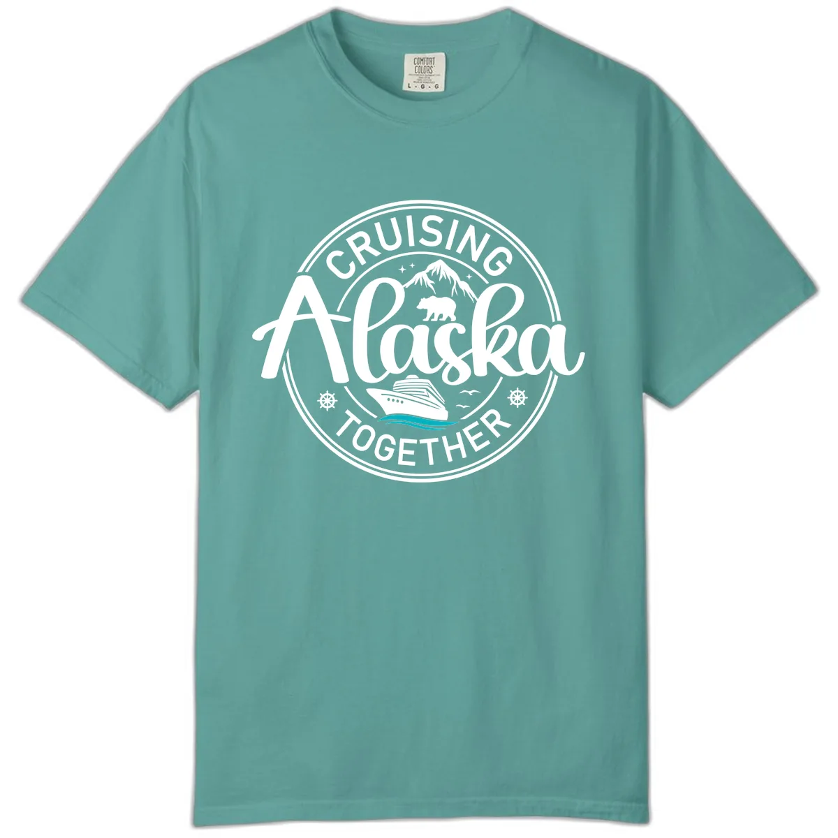 Cruisin' Alaska Together Scenic Badge Comfort Color in Seafoam